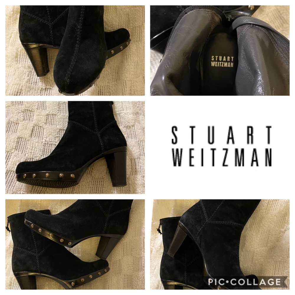 STUART WEITZMAN SUEDE STUDDED ANKLE BOOTS 7.5